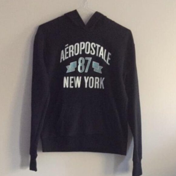 Youth Unisex Small Black Aeropostale 87 New York Sweatshirt Hoodie like new - Picture 1 of 7